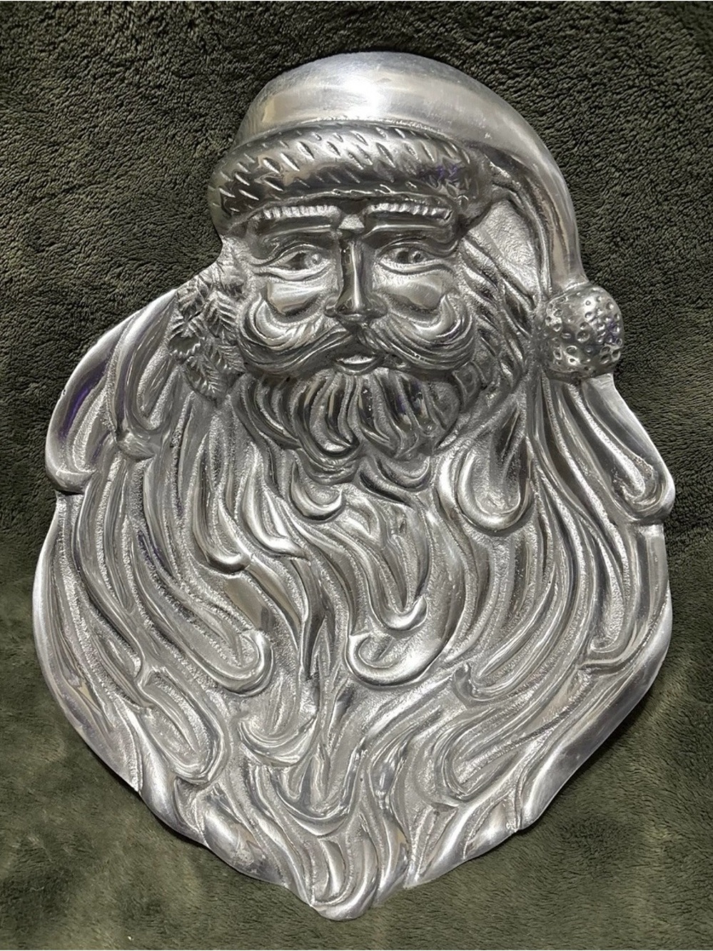 Vintage Santa Face Serving Dish Tray Christmas Metal  Plate Cookies